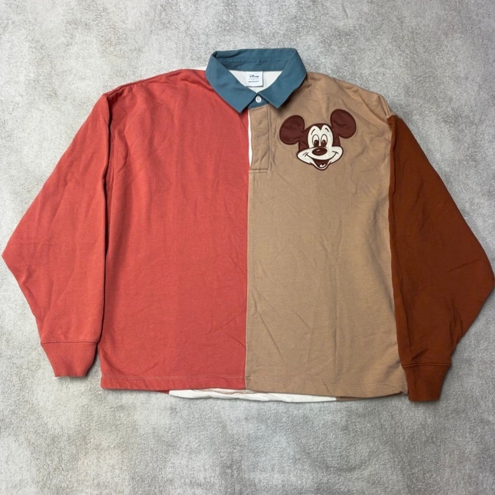 DISNEY CREATED BY MOUSSY Rugby Shirt Mickey Mouse Colorblock Men's P2P 25" *READ
